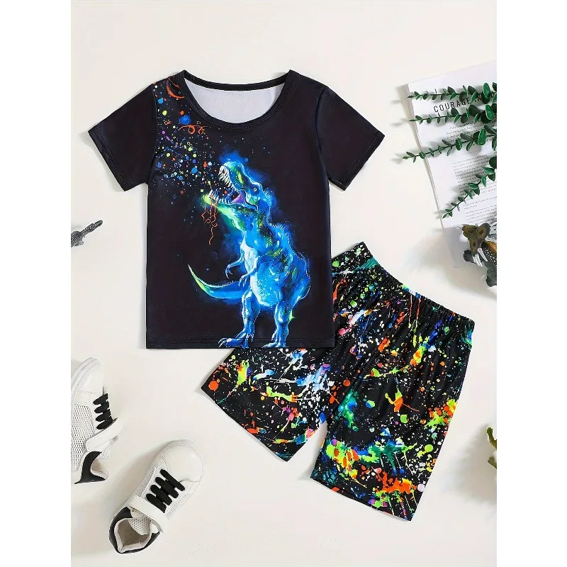 

Комплект шорт с короткими рукавами и 3D-принтом 2025 года, уличная футболка, комплект с шортами, повседневный повседневный спортивный комплект из двух предметов из полиэфирного волокна