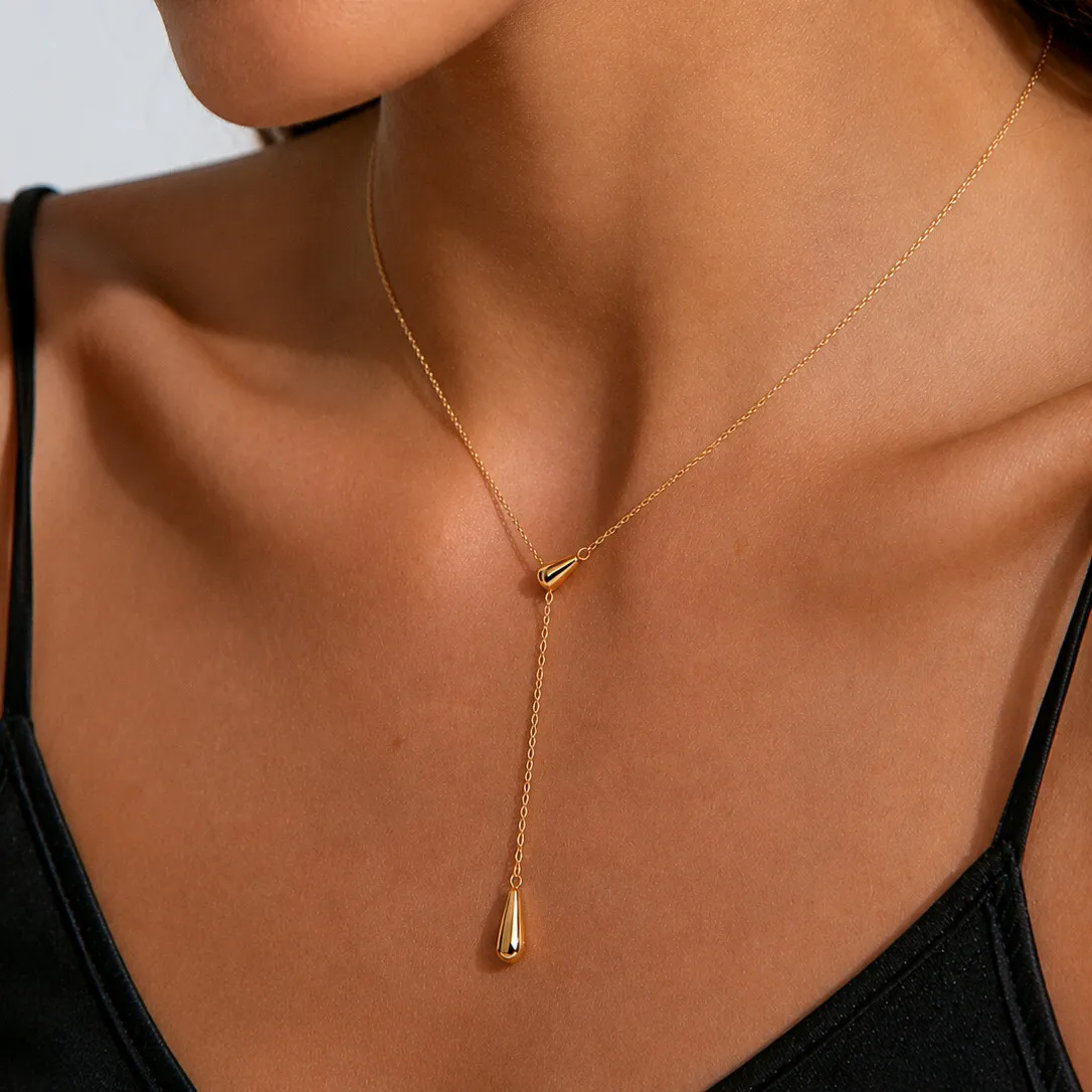 IngeSight.Z Fashion Stainless Steel Adjustable Y-Shaped Water Drop Pendant Necklace for Women 2027 New Charm Jewelry Accessories