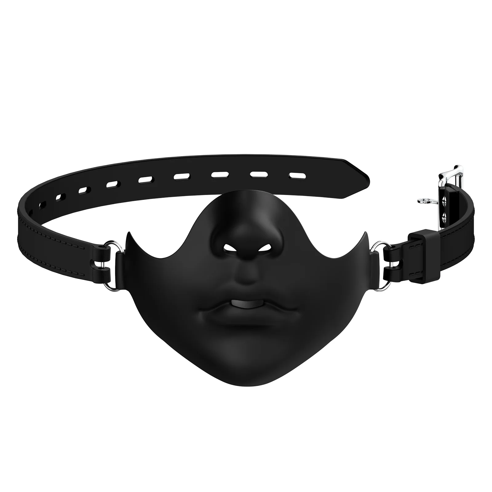 1Pcs For Halloween Cosplay Costume Party Black Resin Half Face Mask With Adjustable Buckle Strap And Realistic Human Face Design