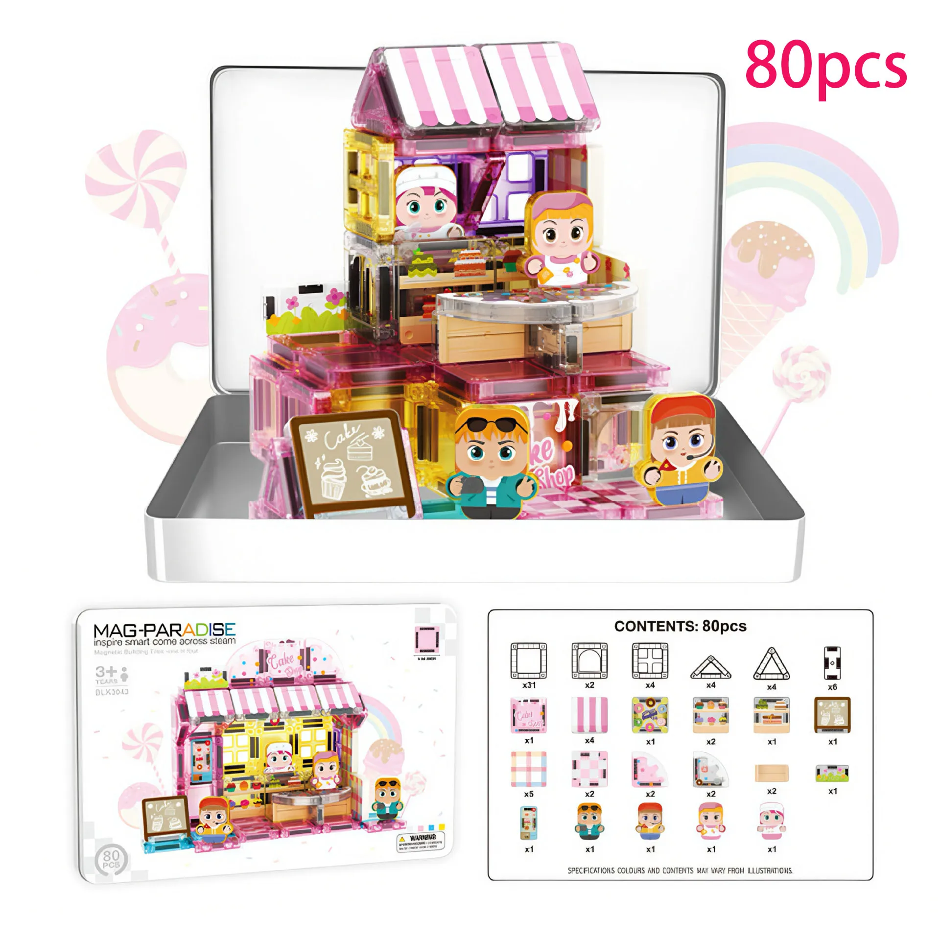 Dessert Shop Scene Building Block Set With Iron Box, Easy To Carry And Store, Interactive Educational Toys Christmas Gift