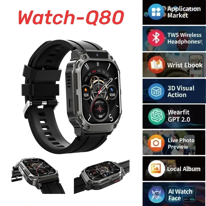 

NEW Q80 Ultra Smart Watch: 4G SIM Card, 1.955-inch HD Screen, GPS/WiFi, Front Camera, 64GB/128GB, Android OS, Google Play Store!