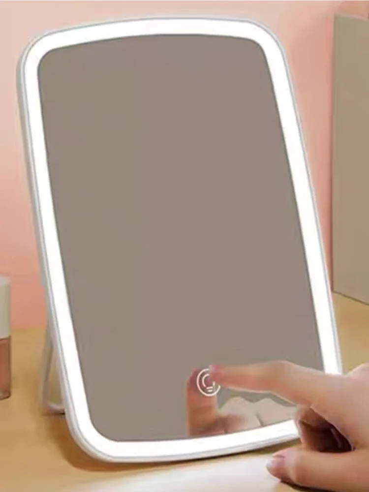 Specchio cosmetico ricaricabile con lampada a LED Scrivania da viaggio pieghevole Tavolo da toeletta Specchio da bagno per camera da letto Strumenti per il trucco
