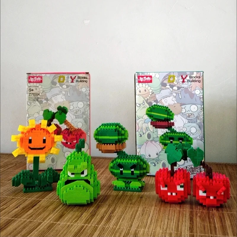 Plants VS Zombies Blocks Small Cartoon Mini Building Block Peashooter SunFlower Chomper Assemble Action Model Doll Toy for Kids