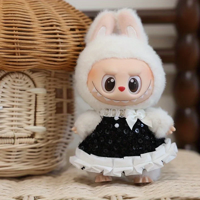 1 stuk Labubu-babyjurk van 17 cm, kleine jurk in geurige stijl, avondjurk met vlinderdas (alleen kleding)