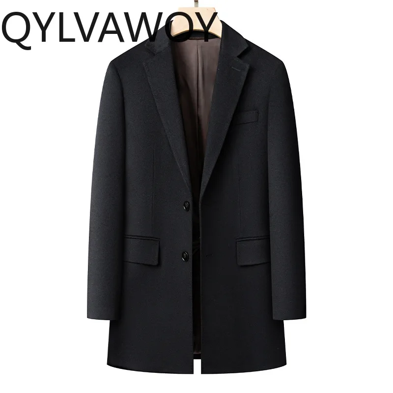 

Мужская куртка QYLVAWOY из 88,5% шерсти, высококачественная осенне-зимняя куртка средней длины, кашемировое пальто с воротником-стойкой для делового стиля