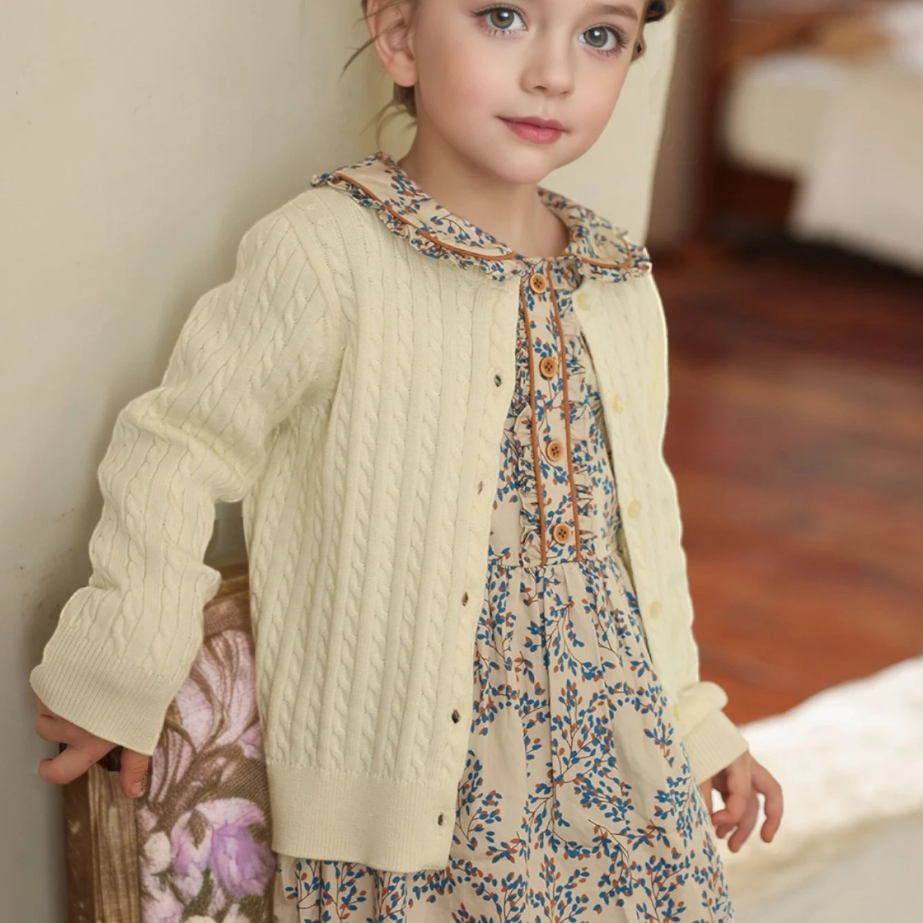 Girls Cable Knit Cardigan – Long Sleeve Button Front Sweater for Spring, Soft Wool Blend Top for Toddlers Baby Boy Sweater