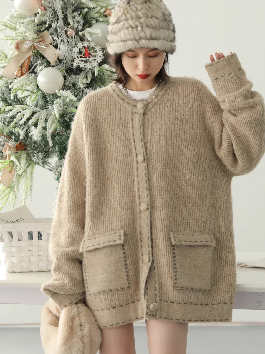 CHIC VEN Korean Fashion New Year Knit Vintage Loose Contrast Quilted Sweater Knitwears Female Tops Woman Autumn Winter 2024