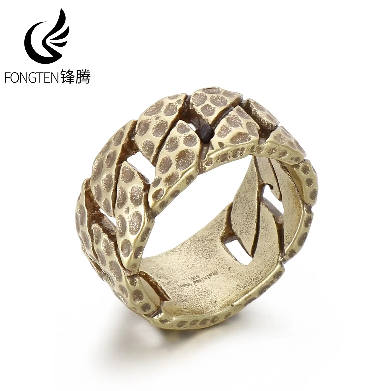 Fongten Vintage Men's Stainless Steel Hammer Patterned Knocker Ring Punk Boys Trendy Accessories Fashion Jewelry Party Gifts