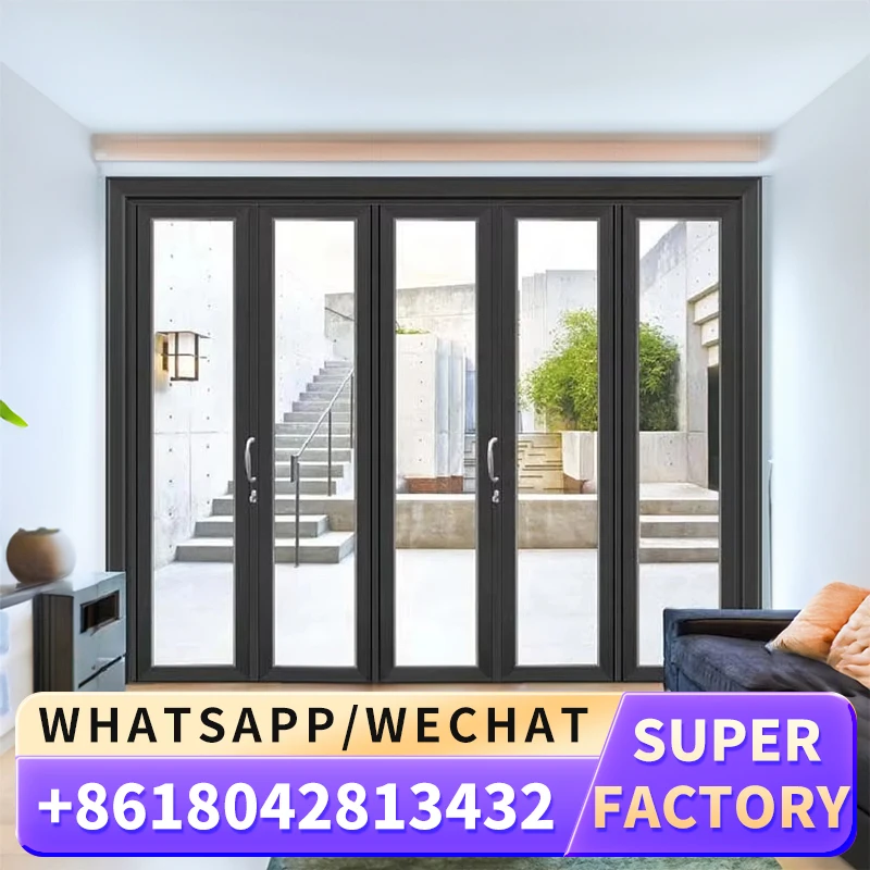 Noiseless Double Glazed Folding Glass Doors Interior Residential Living Room Frameless Glass Bifold Folding Doors