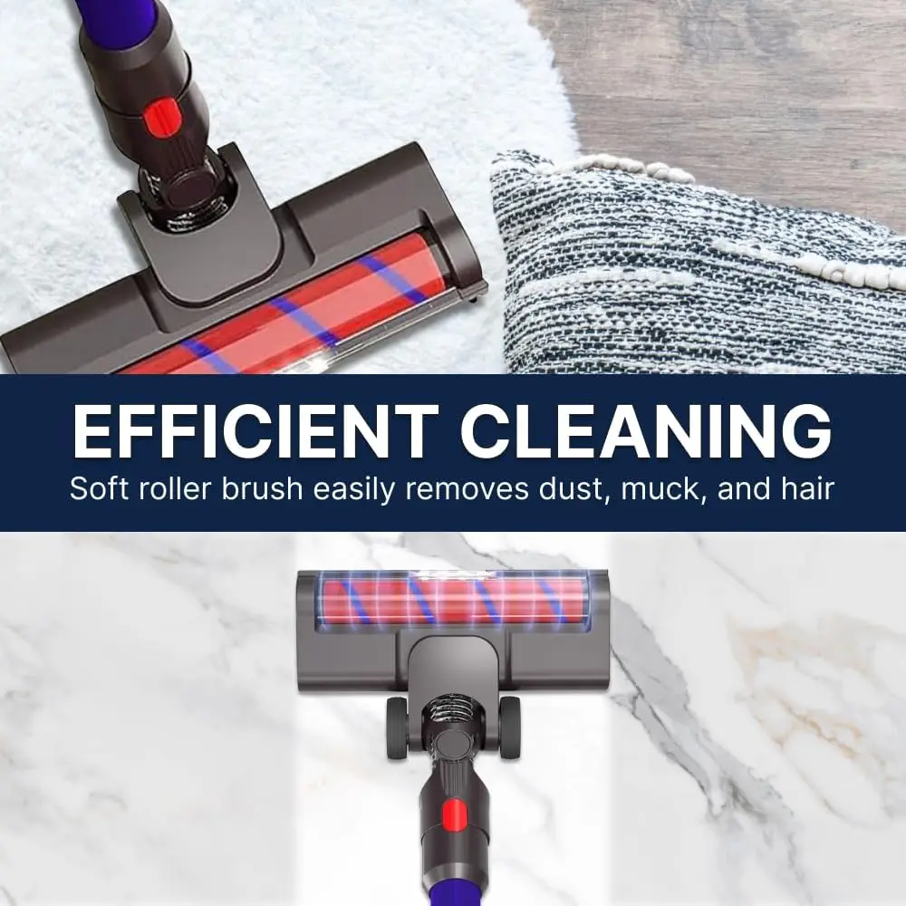 Мягкая роликовая чистящая головка со светодиодной подсветкой — совместима с Dyson V7, V8, V10, V11, V15 — высокоэффективная вакуумная насадка