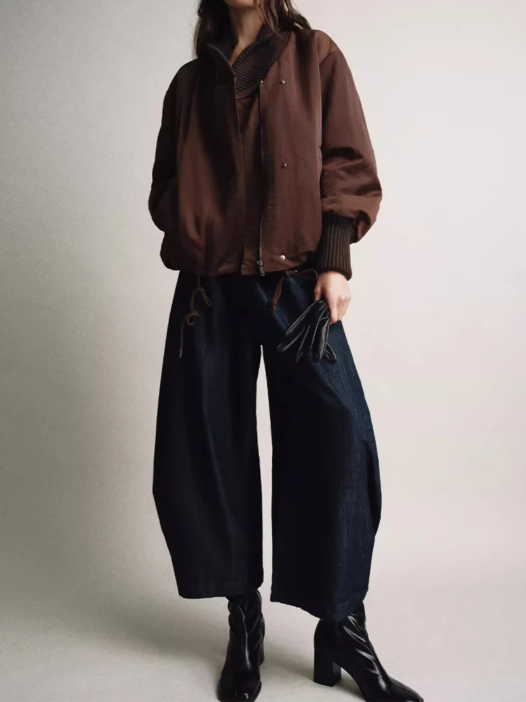 

Новая женская мода в европейском стиле, универсальная однотонная свободная куртка в рубчик с длинными рукавами