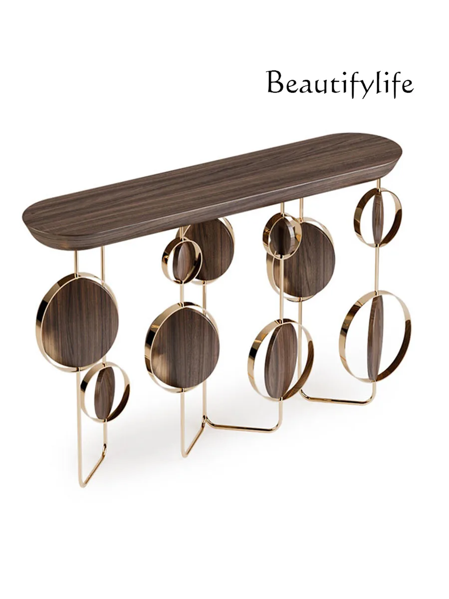 

walnut log modern entrance table Italian minimalist stainless steel end view table abstract art table black