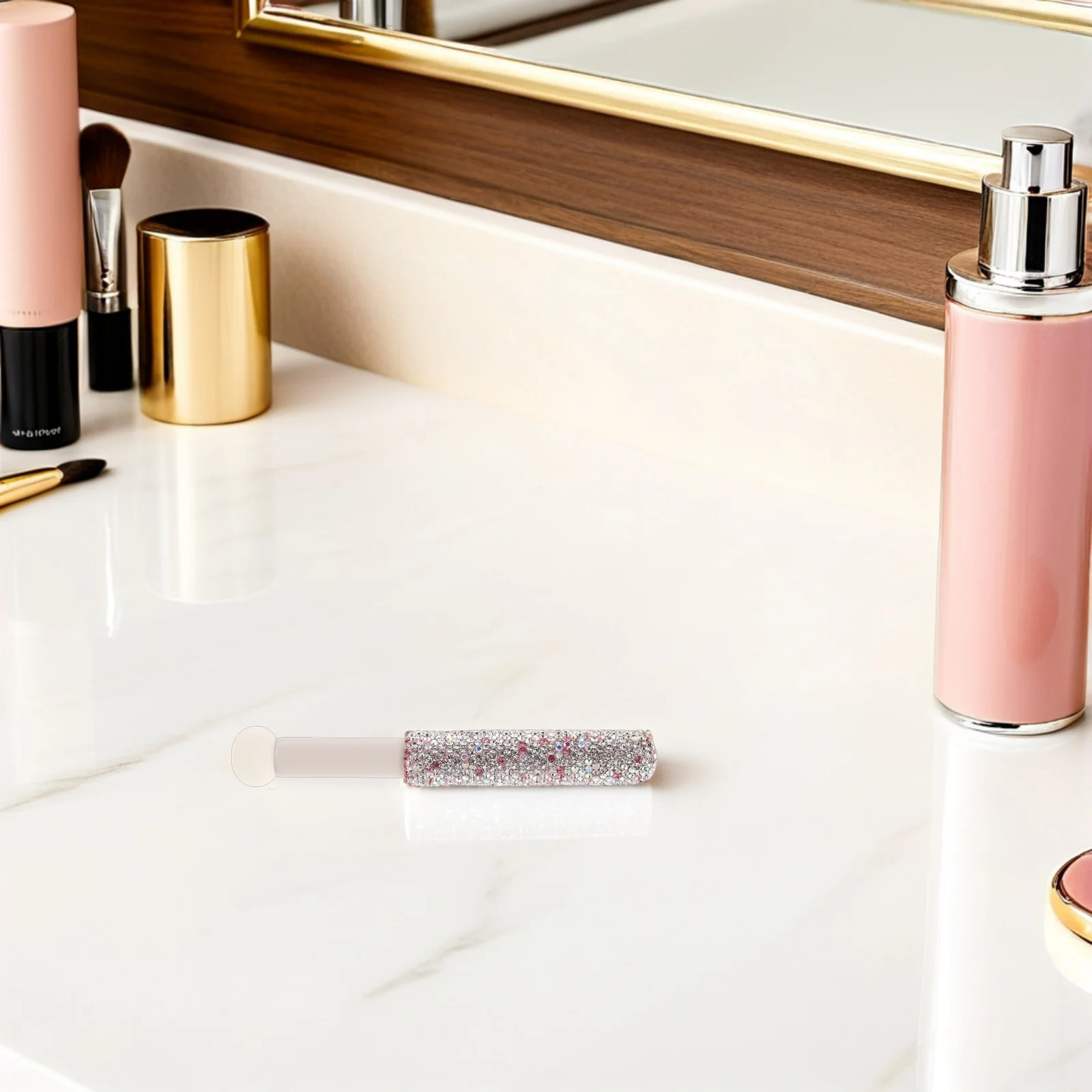 Esponja para base en polvo, cepillo corrector con cabeza de seta, esponja para mezclar, mango de diamantes de imitación portátil, herramienta de maquillaje, cepillo de belleza