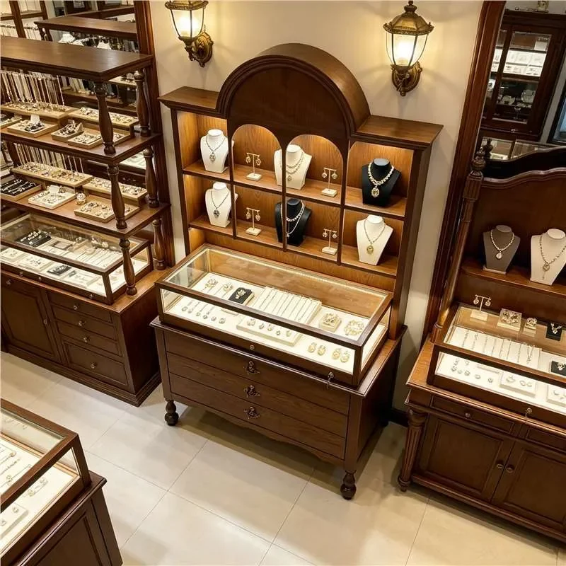 Medieval Glass Display Cabinet for Jewelry Earrings Hat Shoe Bag Shelf Combo Stand Women Clothing Store Showcase Organizer