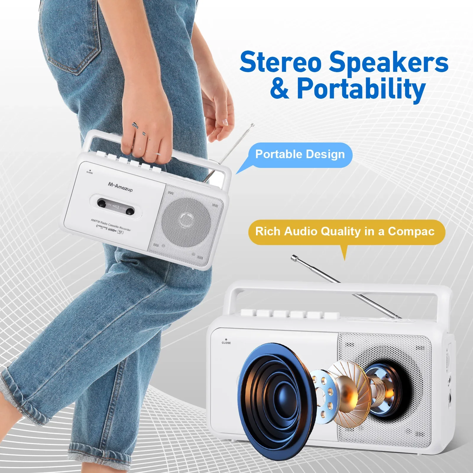 

Портативный кассетный плеер USB/AM/FM радио Бумбокс стерео кассетный магнитофон рекордер BT динамик с батарейным питанием от переменного тока