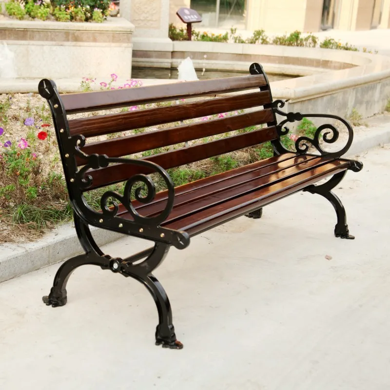 Park chair outdoor bench community with anti-corrosion wood leisure bench rain-proof plastic wood rust-proof iron foot manufactu