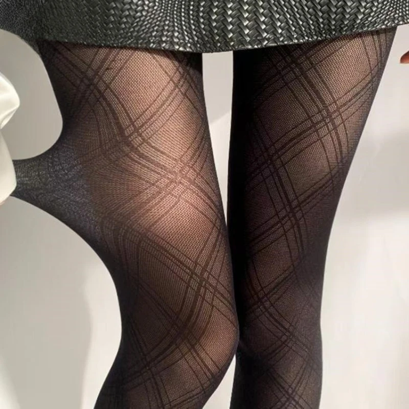 1 Paar dünne, sexy schwarze Seidenstrumpfhose mit Rautenmuster für Frühling und Herbst, schlankmachende High-Leggings, Netzstrümpfe 2026