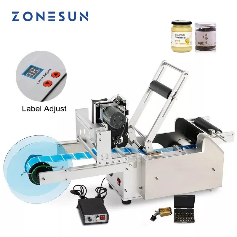 ZONESUN Semi Automatic Labeling Machine Label Applicator Printer Plastic Bottle Date Coder Label Dispenser Machine ZS-TB50D/T