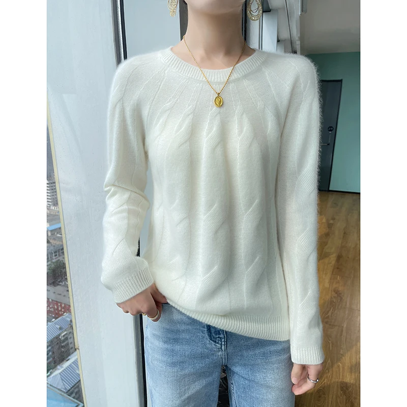 

Round Neck Thickened 100% Merino Wool Women's AutumnWinter Soft High-Quality Fashionable Loose Solid Color Knit Pullover Sweater