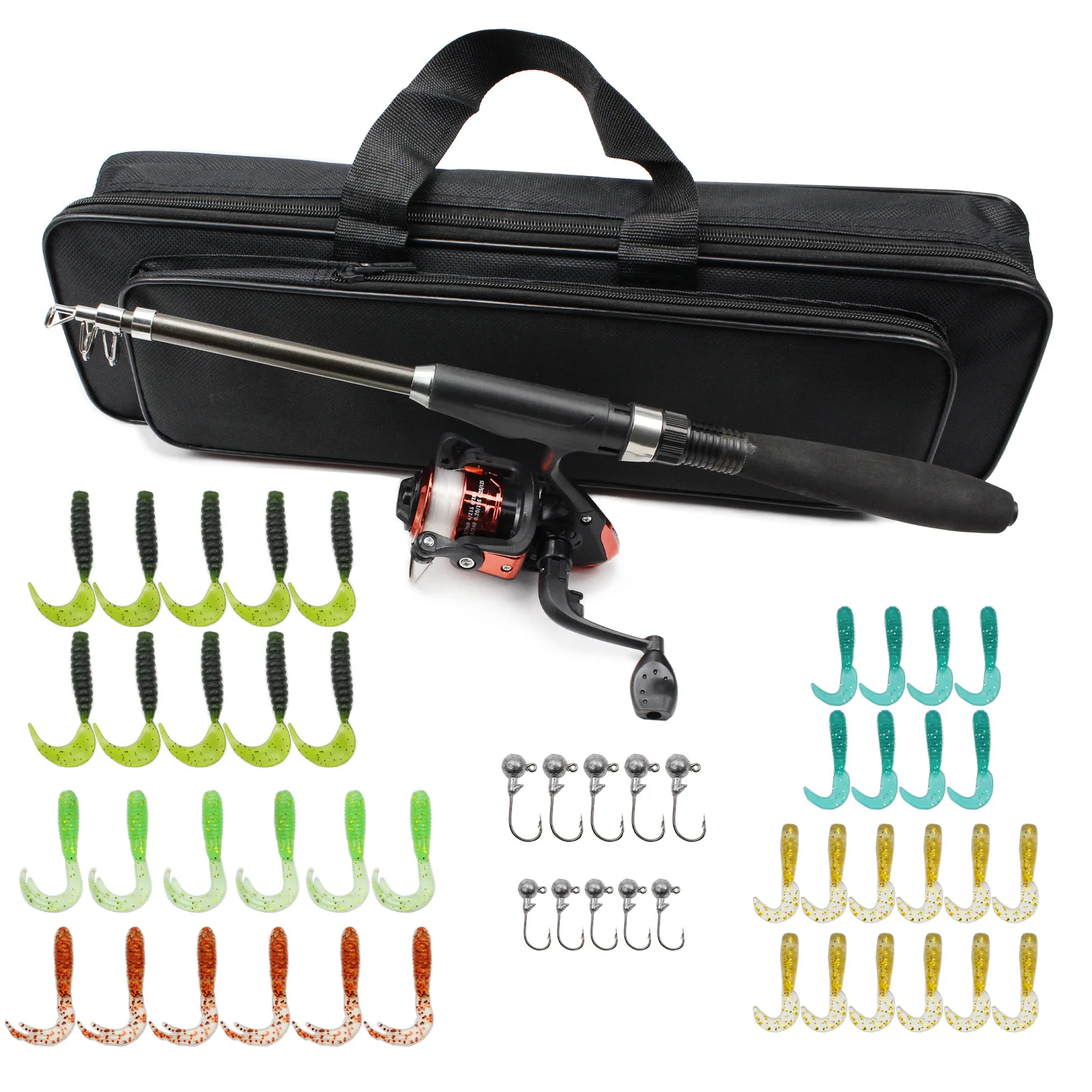 Fishing Rod & Reel Set - 55 Pcs For Fishing - Includes Fishing Lure, Leurre Souple, Silicone Bait & Spinning Line
