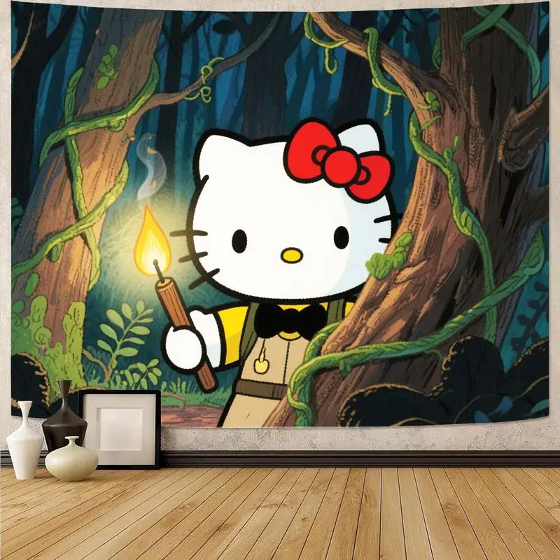 

1PC Hello Kitty Explorer Tapestry, Jungle Adventure Wall Art, Polyester Home Decor for Bedroom Living Room, Cute Gift for Fans.