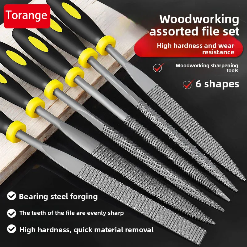 Woodworking file, small wooden file, coarse toothed mixed type file, flat semi-circular hard wood grinding tool set
