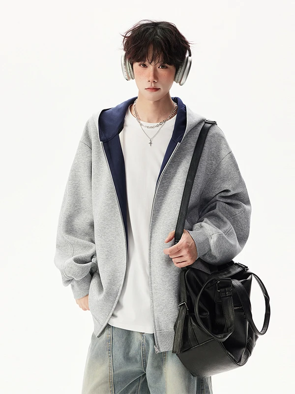 

Мужская толстовка-кардиган оверсайз с контрастными вставками в американском стиле, весна-осень, повседневная, модная, свободного кроя