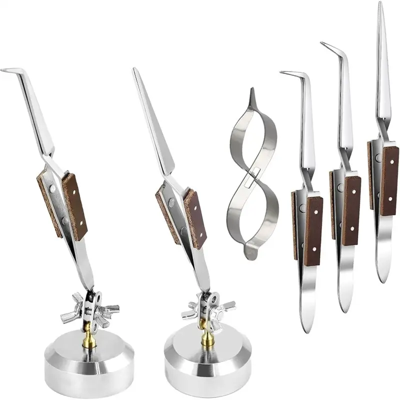AT63-Soldering Tweezers With Base Figure Basefigure 8 Gourd Clamp, Cross Lock, Third Hand, 360 Degree Rotation