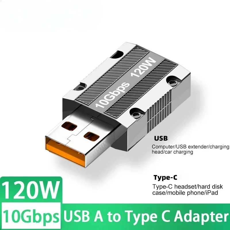 120W OTG Adapter Zinc Alloy USB A to Type C 10Gbps Usb Male to USB-C Female Connector for Phone Ipad Macbook Adaptador