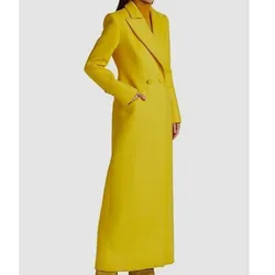 Long Yellow Women Blazer Double Breasted Peak Lapel Back Vent Jacket One Piece Formal Party Business Elegant Women Abaya Suits