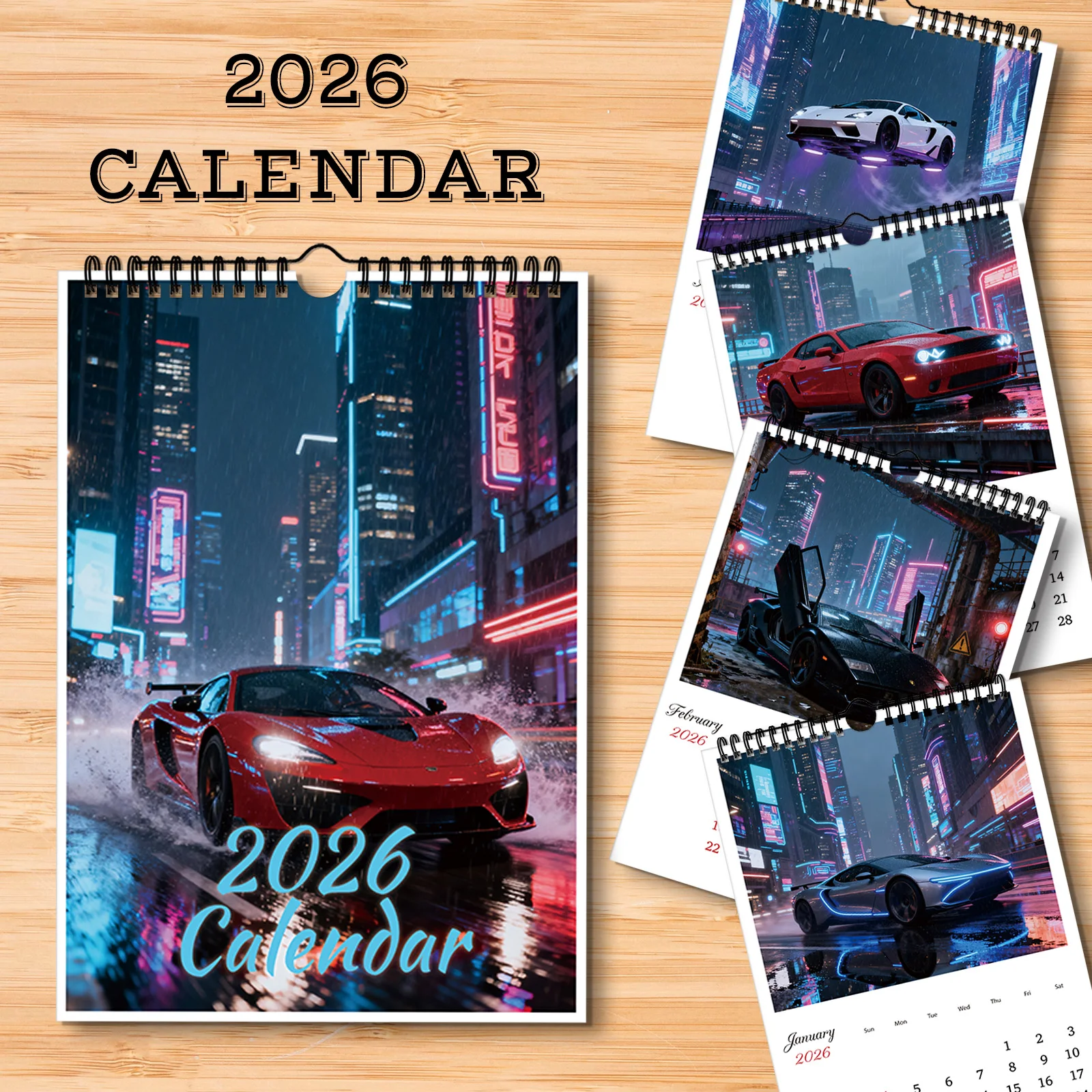 

1 шт. 2026 ежемесячный календарь с автомобилем, большой роскошный автомобильный календарь, размер А4, декор настенного календаря, идеально подходит для декора дома и офиса
