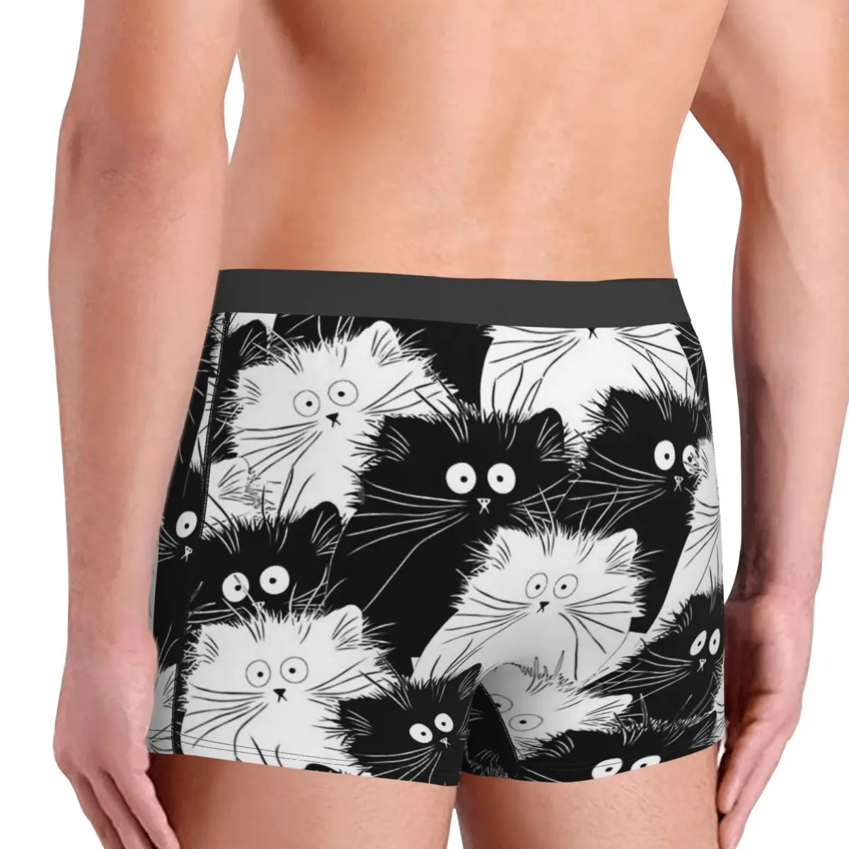 Black White Pattern Cat Cute Kawaii Animal Aniamls Underpants Homme Panties Man Underwear Print Shorts Boxer Briefs