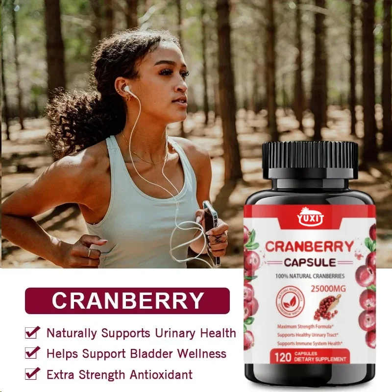 YUXIT Cranberry Concentrated Extract Pill+vitamin C | 30000 Mg | 120 Capsules | Triple Potency Formula | Non Gmo