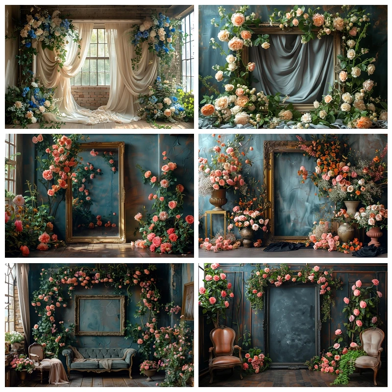 Wedding Flowers Wall Bride Photo Photographic Backdrop for Photography Birthday Party Decor Background Studio Photo Booth Props