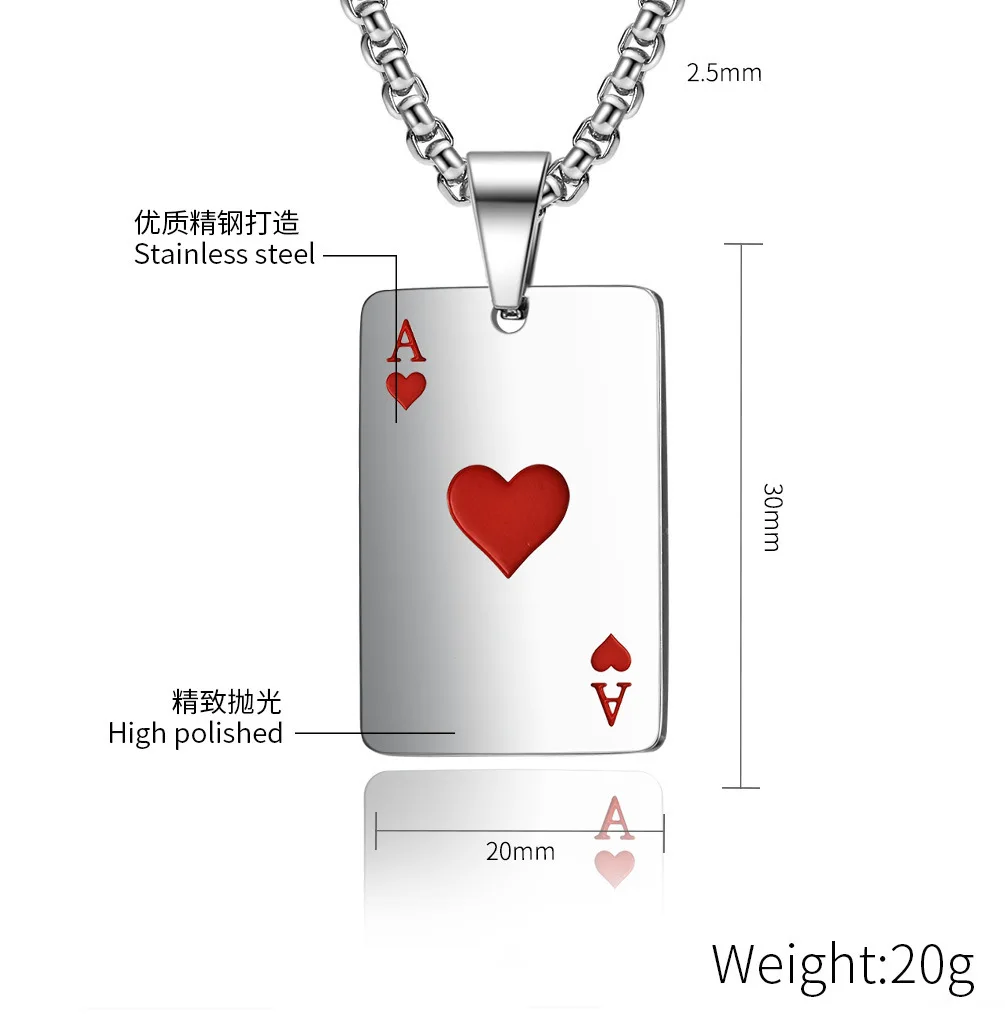 HNSP Stainless Steel Poker A Pendant 60CM Chain Necklace For Men Jewelry Accessories