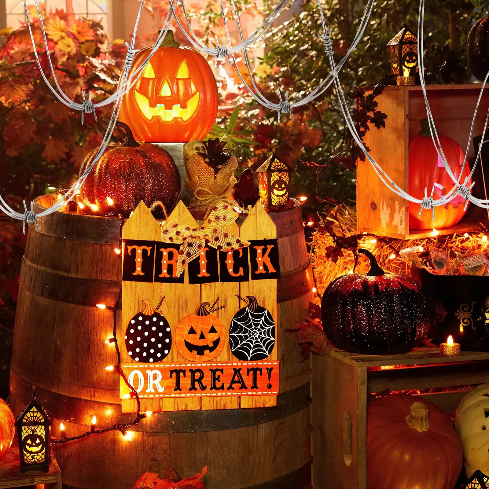 

2 шт. Хэллоуинская гирлянда из имитации колючей проволоки, страшное праздничное украшение для вечеринки в доме с привидениями, декор для DIY, жуткий фон для фото