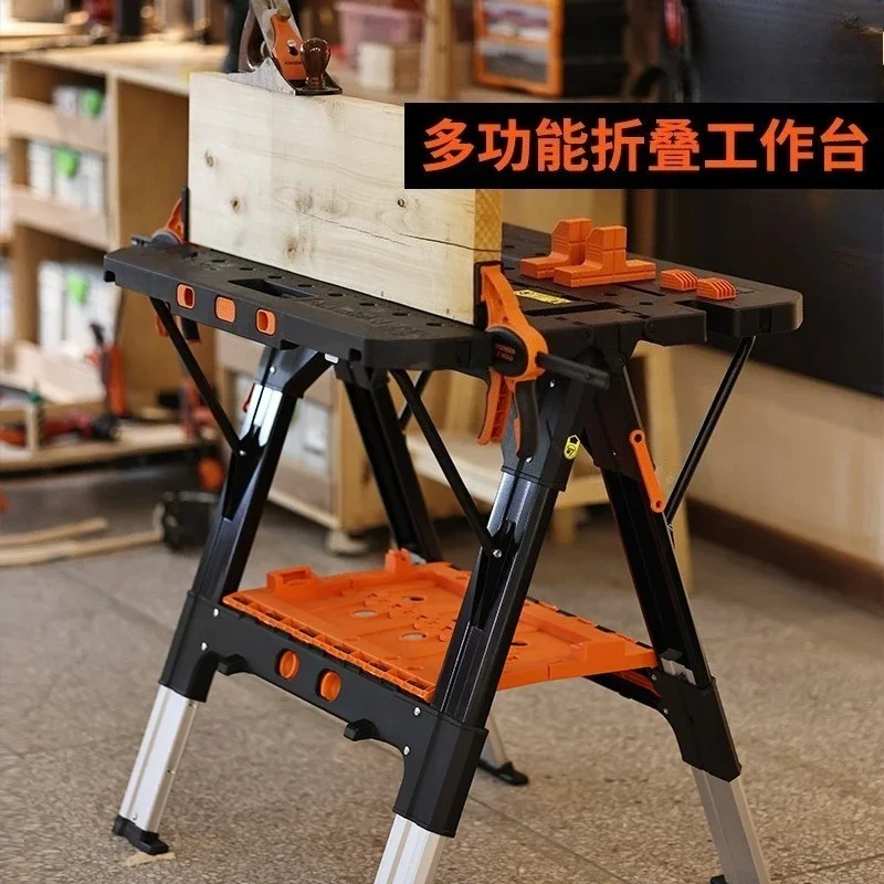 Foldable 2-in-1 Workbench/Sawhorse Combo – 500 lb Capacity, Adjustable Height & Integrated Clamping SystemGoods in stock