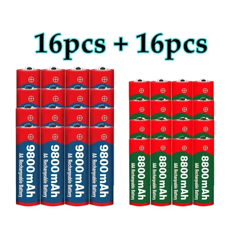 2022แบตเตอรี่แบบชาร์จไฟได้ Alkaline1.5V 1.5V AA 9800 mAh + 1.5V AAA 8800 MAH สำหรับนาฬิกากล้องทอยแบตเตอรี่