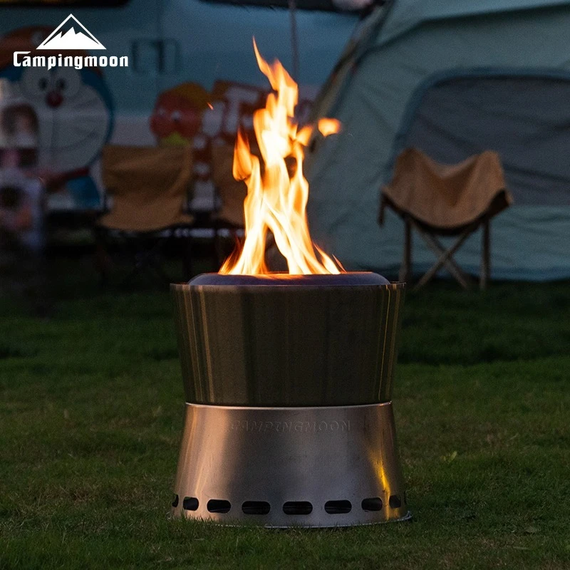 CAMPINGMOON MF‑038 Portable Camping Fire Pit Stainless Steel Mini Bonfire Stove Outdoor Wood Burning Heater for Backyard Picnic