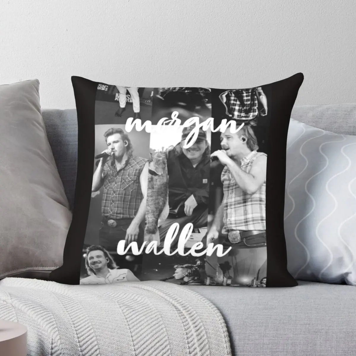 Morgan Wallen Square Pillowcase Polyester Linen Velvet Pattern Zip Decorative Pillow Case Car Cushion Cover