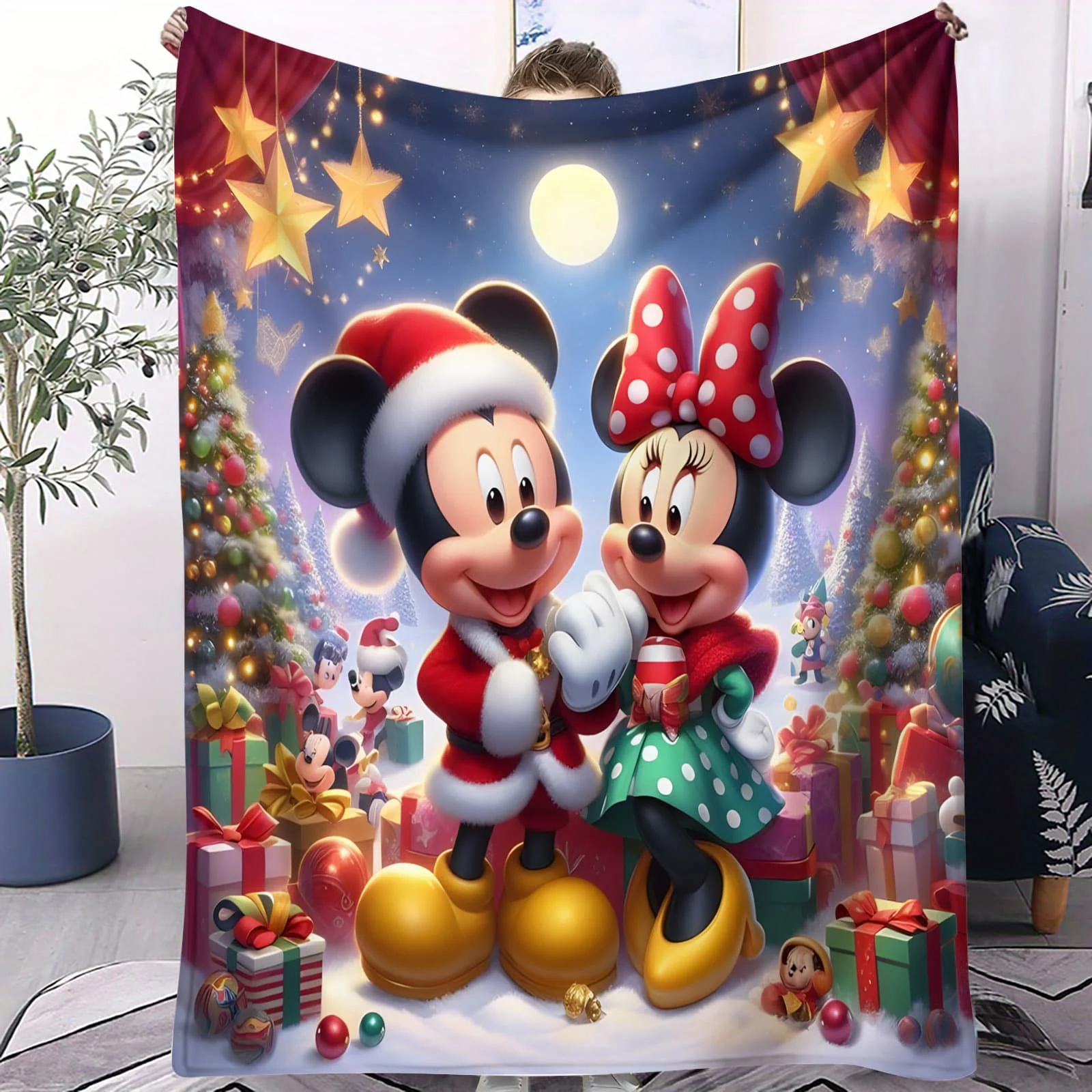 Mickey Minnie Christmas Star Night Blanket - Festive Throw for Bedroom Sofa Cartoon Fans Perfect for Holiday Decor & Gifting