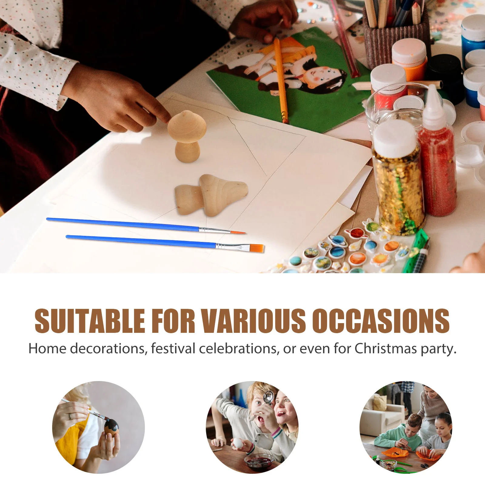

10pcs Wooden Mushroom Models Diy Graffiti Mushrooms Unfinished Kids Painting For Home Decor Christmas Party Crafts