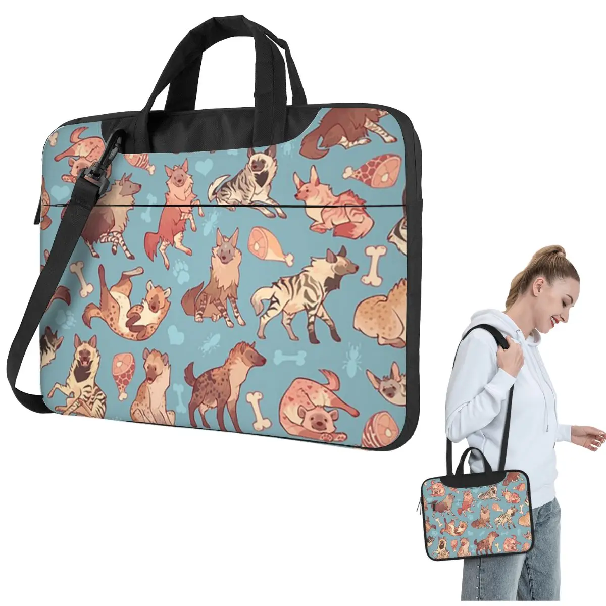 

Hyenas In Cerulean Crossbody Laptop Bag Case Computer Bag Resistant Protective Notebook Pouch for Macbook Pro