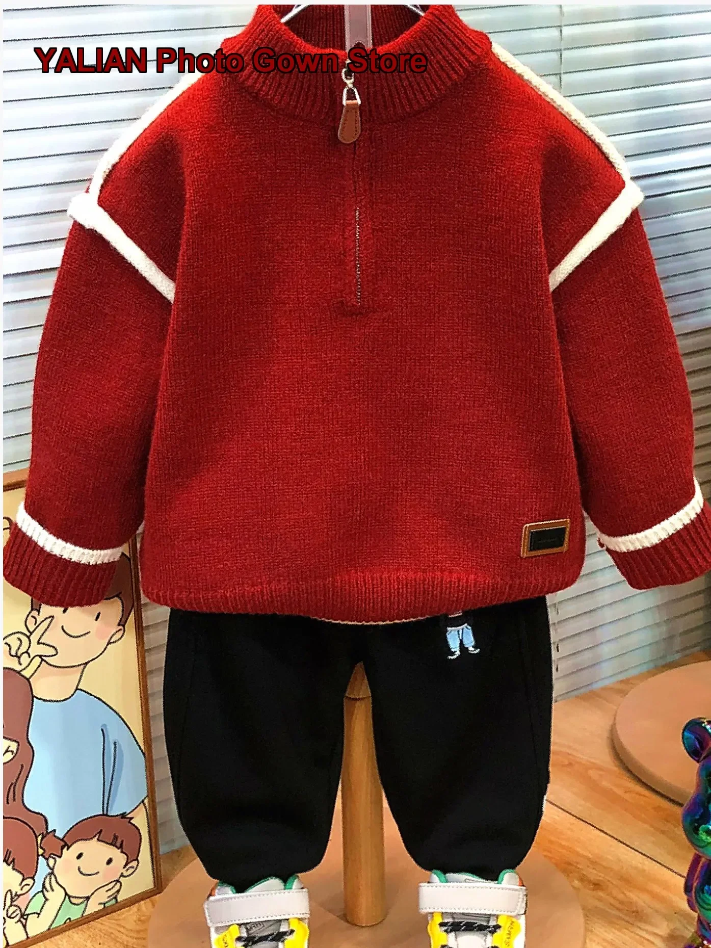 Boys 2026 Kids Winter Clothes Baby Festive New Year Sweater Boys Winter New Year Greeting Outfit