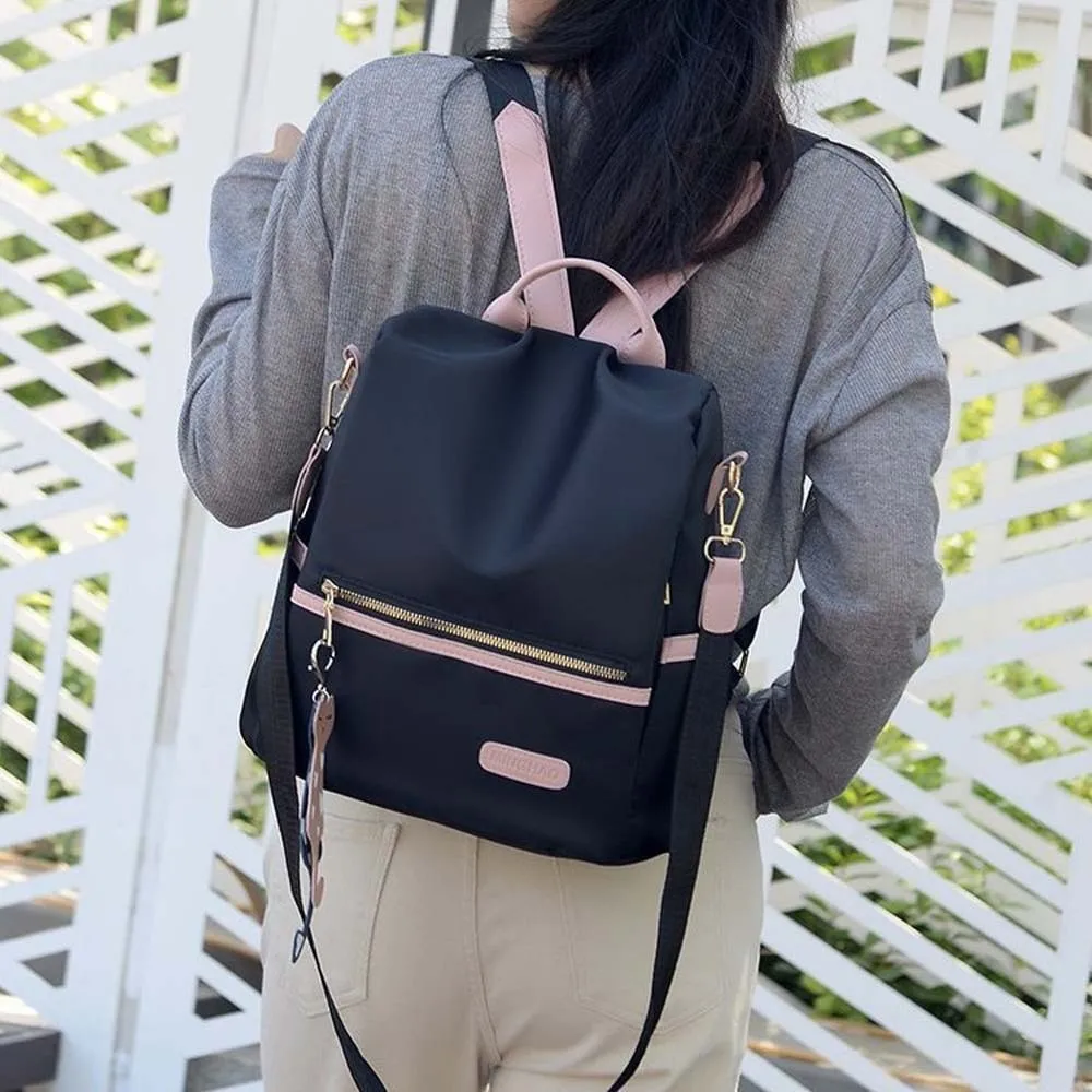 ポリエステル女性用デイリーバックパック盗難防止猫PUペンダントオックスフォード布デイパック防滴水傷防止