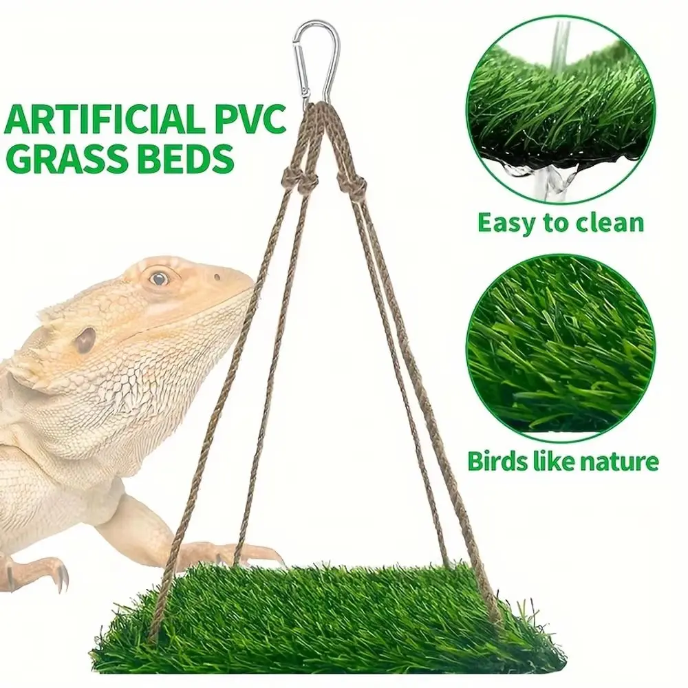 العشب الاصطناعي الطيور سوينغ حصيرة مستديرة/مربع الشكل الطبيعي الهامستر سرير النوم مع السنانير الزخرفية العلف حصيرة اللعب