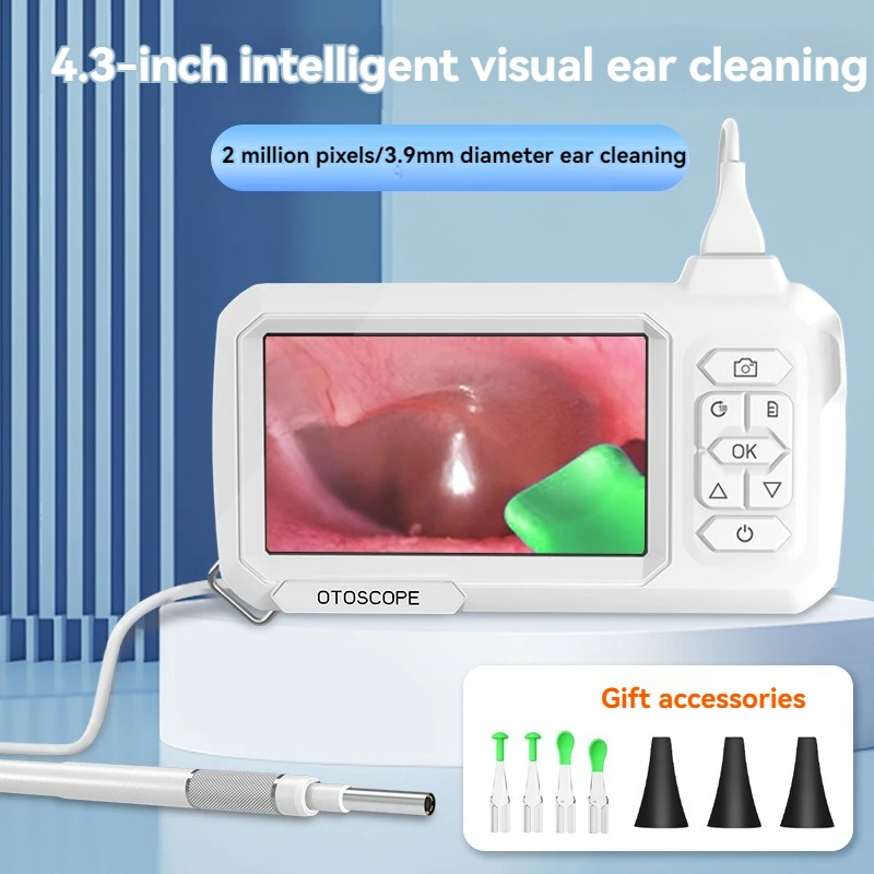 Digital Otoscope Camera 4.3 Inch Screen HD1080P 3.9mm Ear Picker 6 LEDs Ear Wax Removal Tool Ear Cleaning Stick For Child Adults