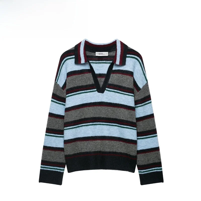 Fashionable Striped Women's  Shirt Autumn Winter Standard Fit Long Sleeve Polyester Casual Versatile Ladies T-shirt