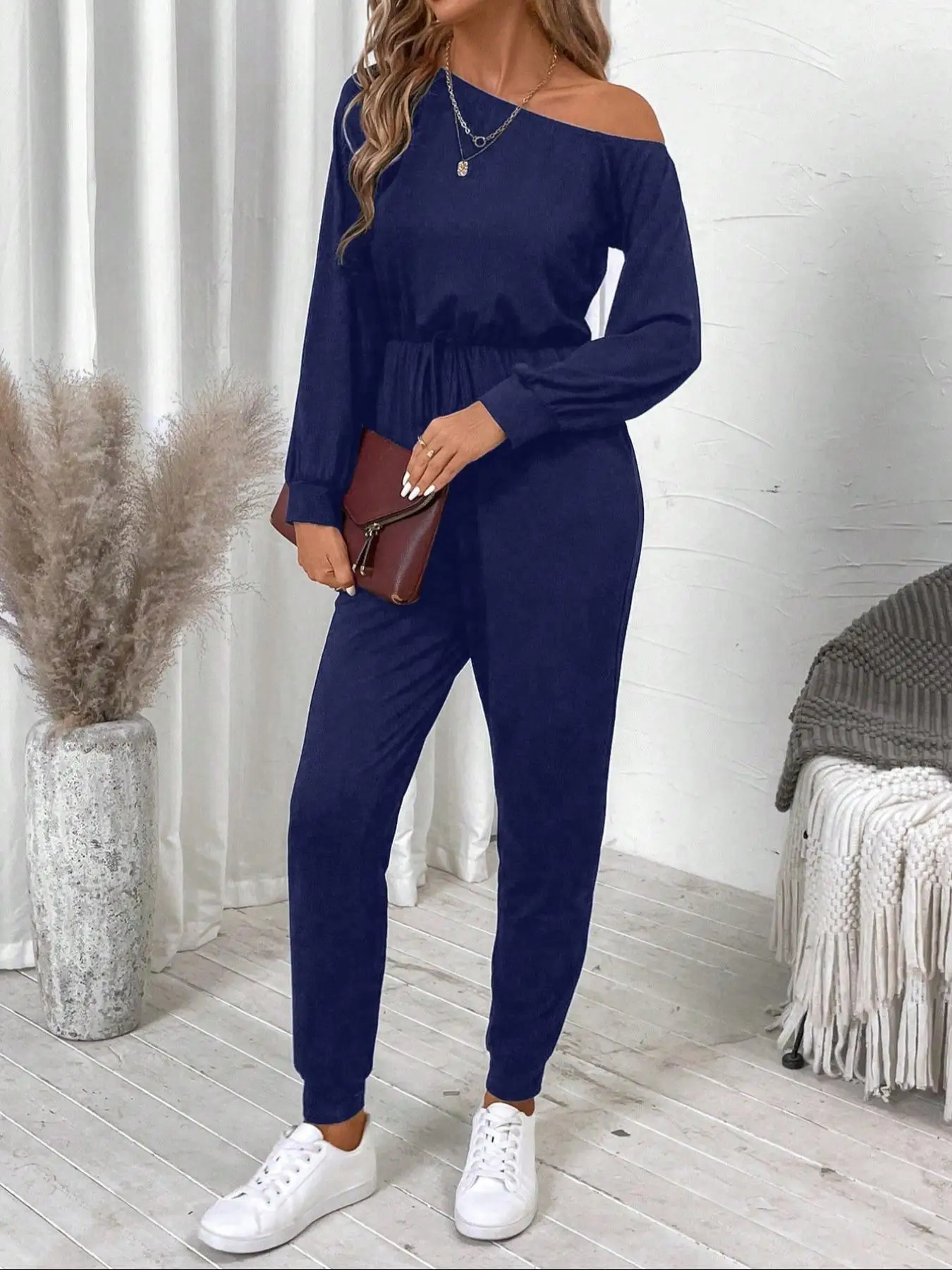 ชุดจั๊มสูทขายาวสำหรับผู้หญิง ดีไซน์เรียบง่าย สวมใส่สบายทุกวัน เหมาะสำหรับทุกฤดูกาล