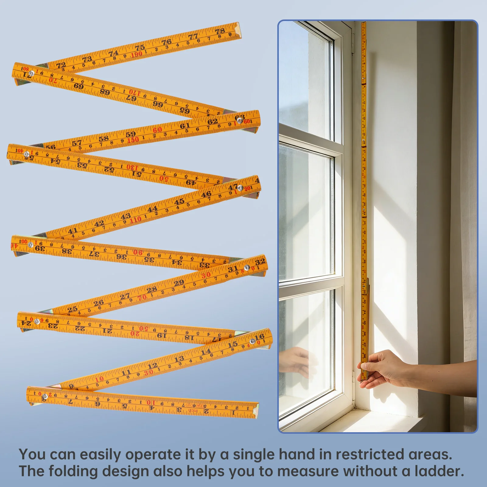 2 Pcs 2M Wooden Foldable Ruler Metric Imperial Dual Scale Folding Ruler for DIY Carpenter Woodworking Measuring Tool Drawing